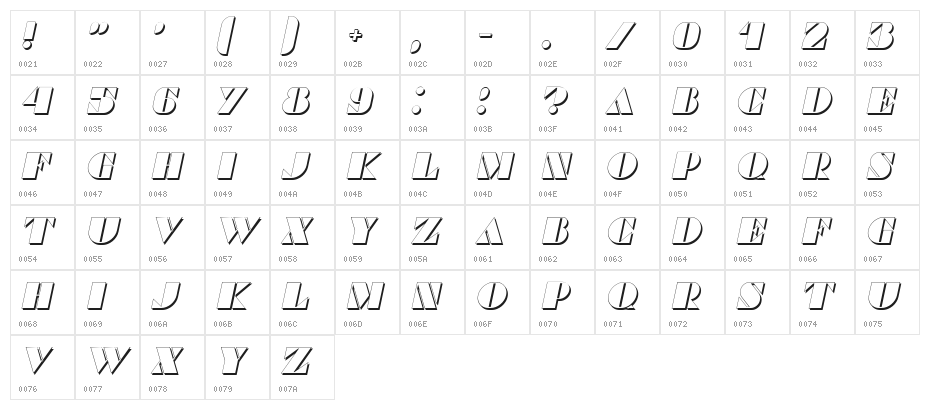 Commanders Shadow Italic Character Map