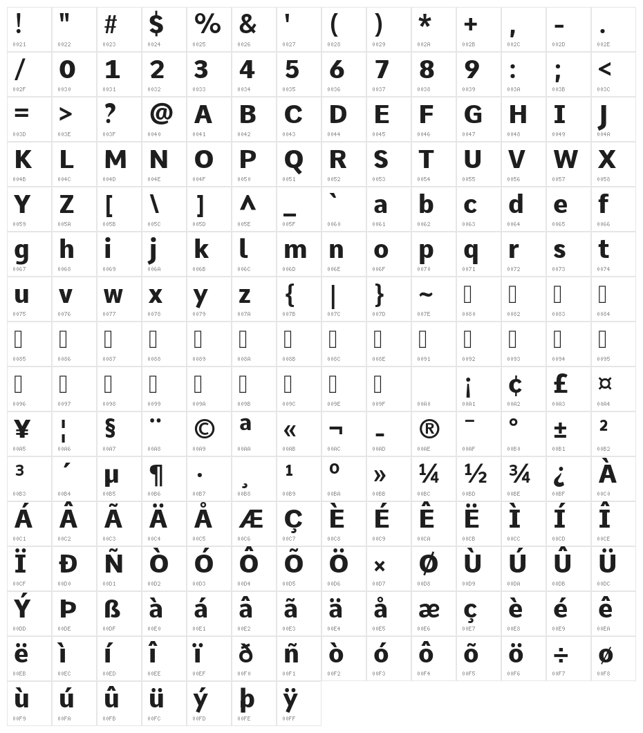 Comme ExtraBold Character Map