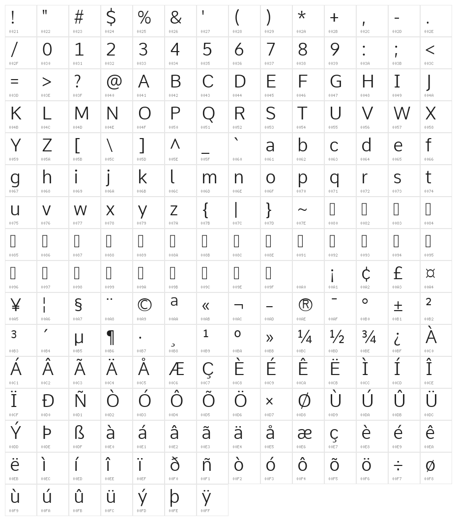 Comme Light Character Map