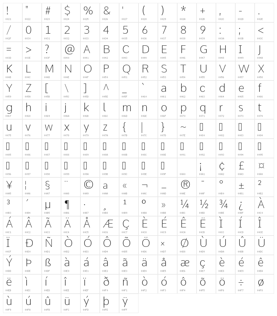 Comme Thin Character Map