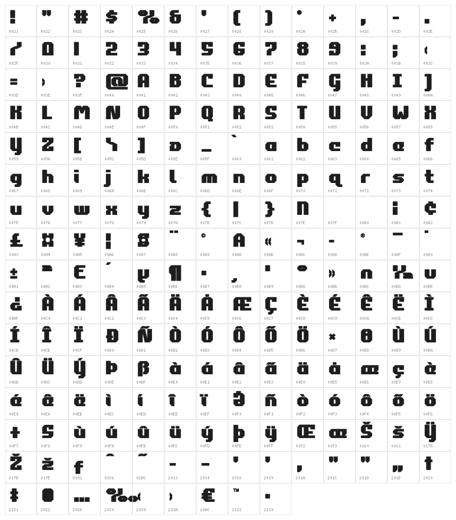 Commonwealth Bold Character Map