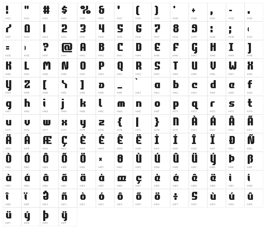 Commonwealth Condensed Character Map