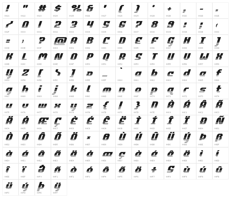 Commonwealth Halftone Italic Character Map