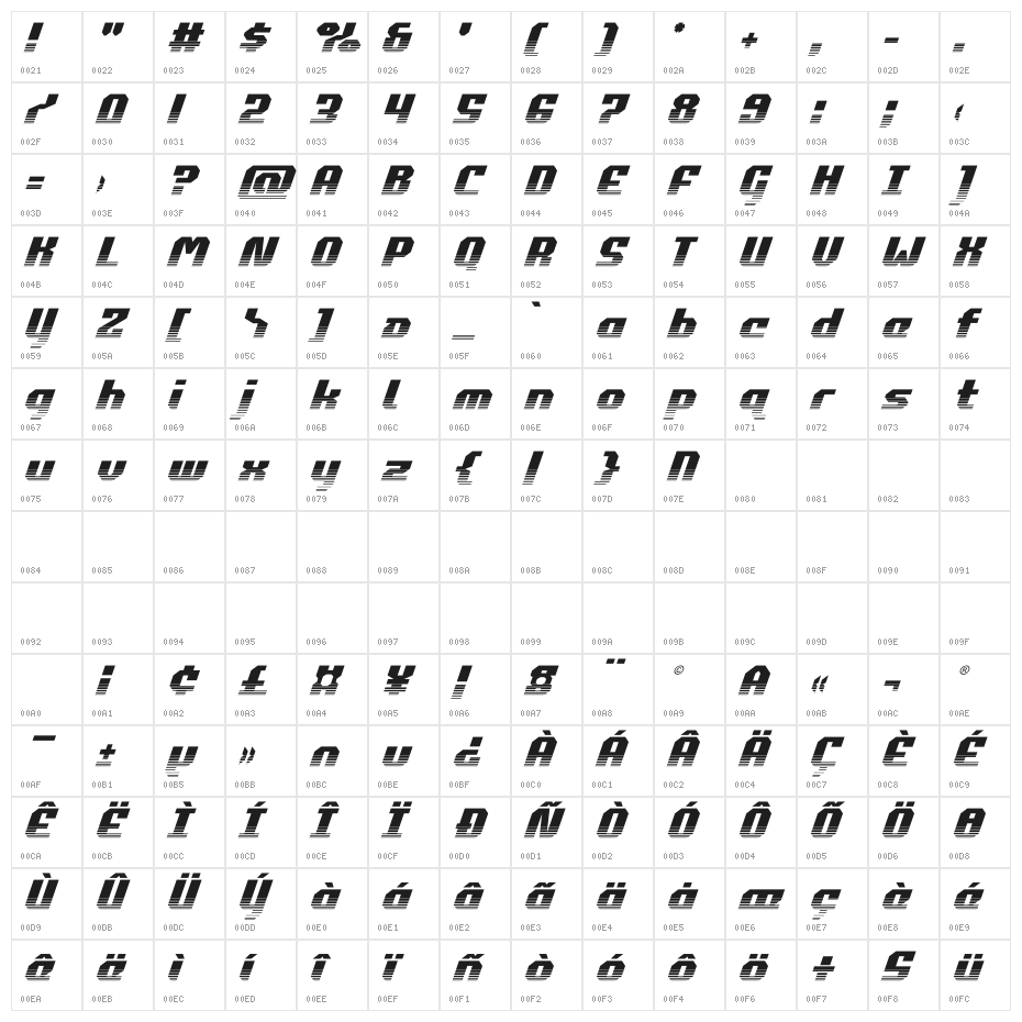 Commonwealth Halftone Italic Character Map