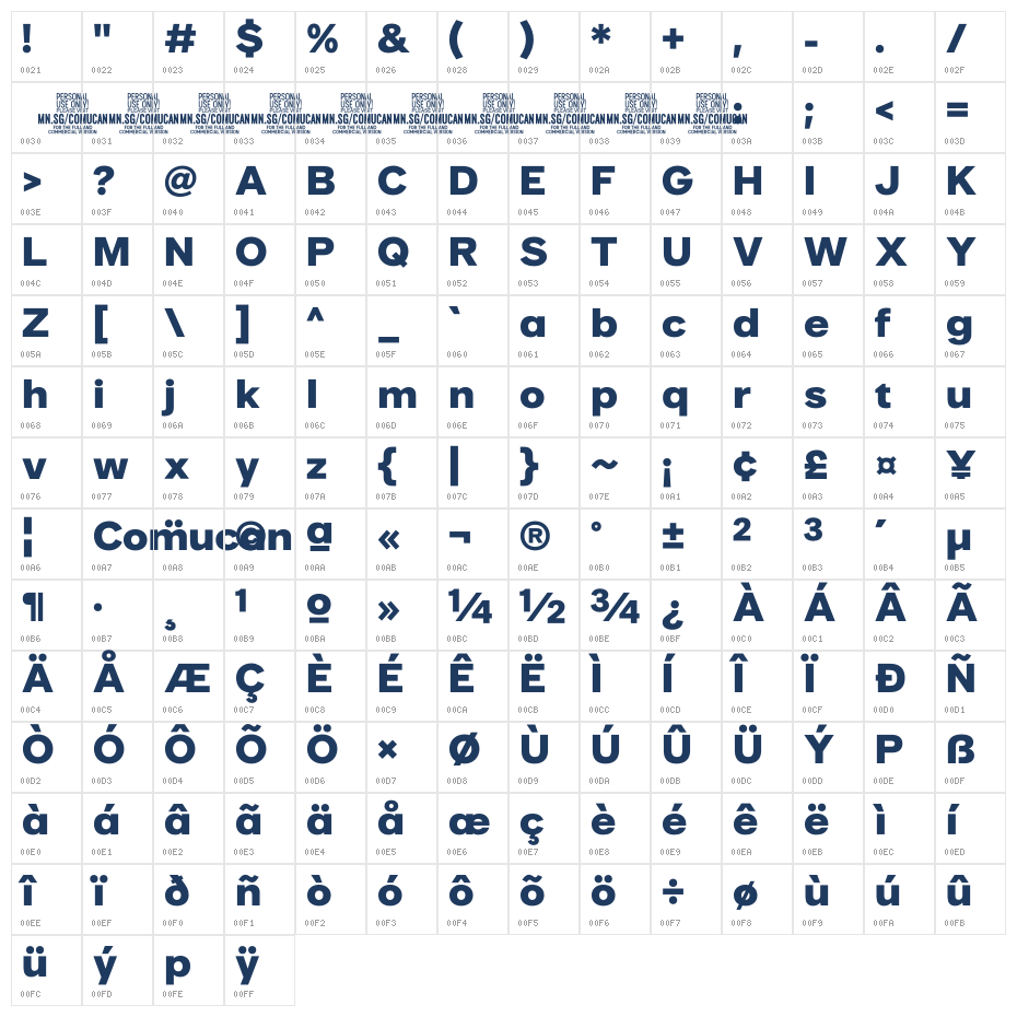 Comucan PERSONAL USE Regular Character Map