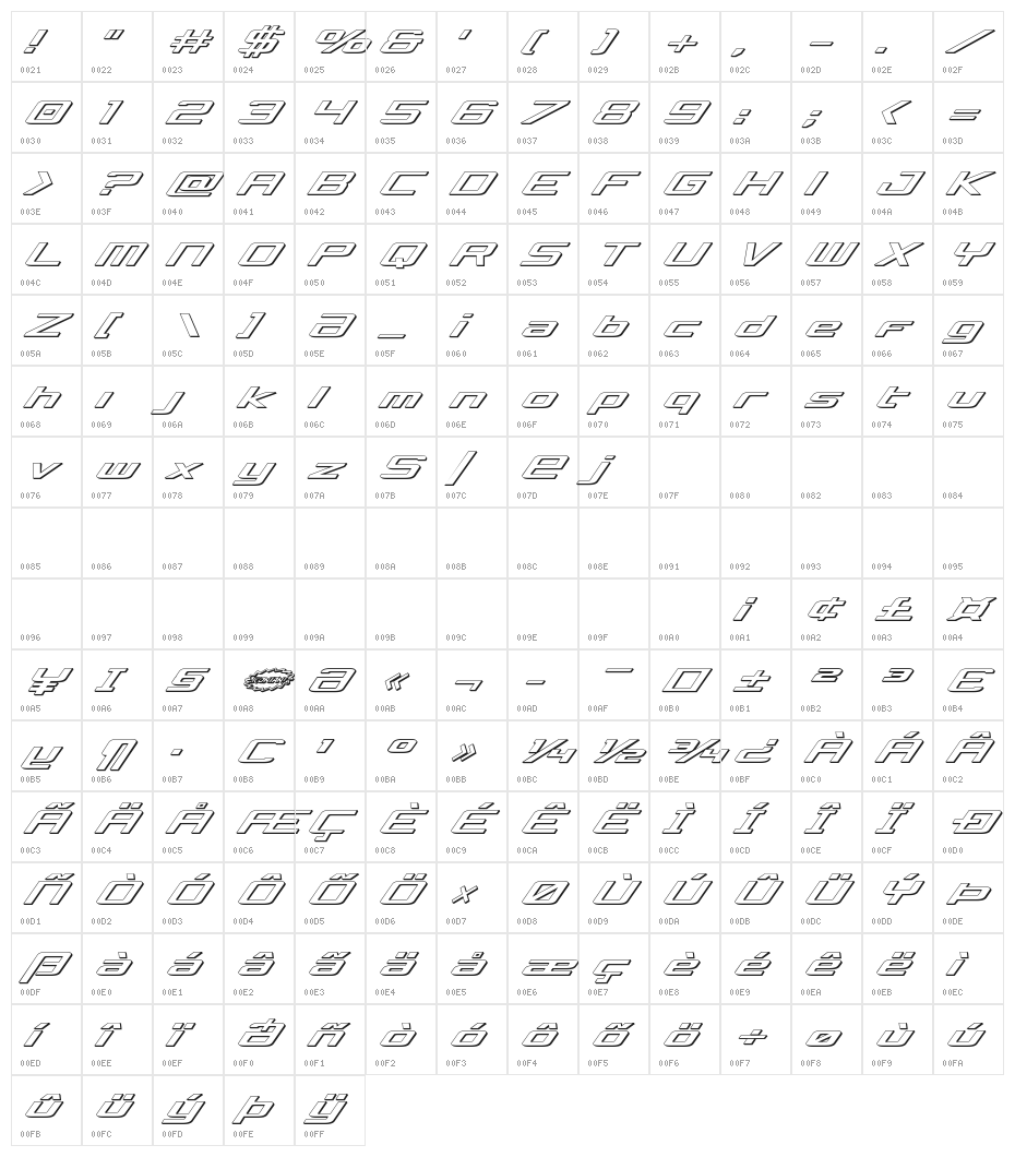 Concielian 3D Italic Character Map