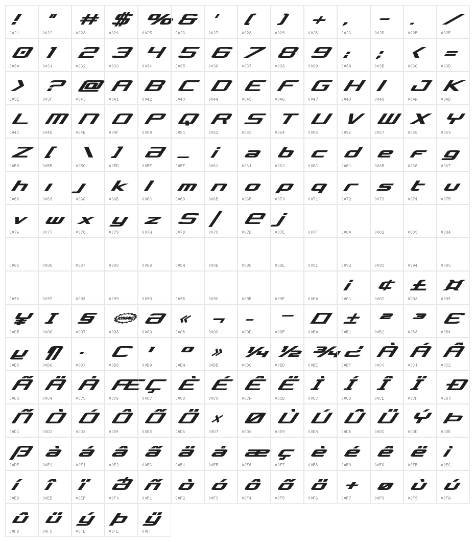 Concielian Bold Italic Character Map