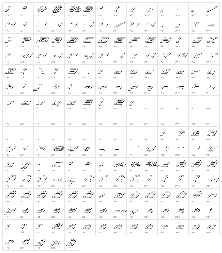 Concielian Break 3D Italic Character Map