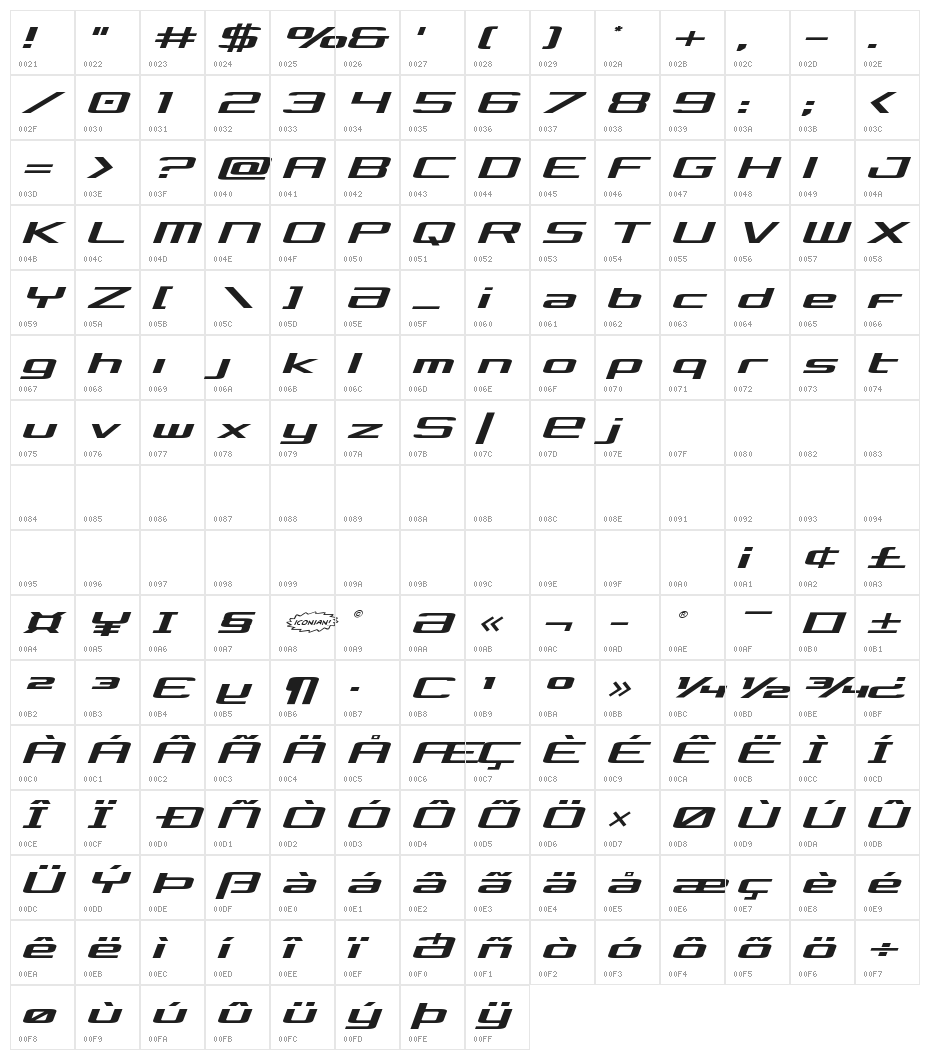 Concielian Expanded Semi-Italic Character Map