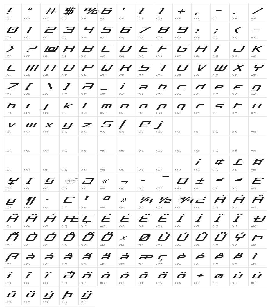 Concielian Light Italic Character Map