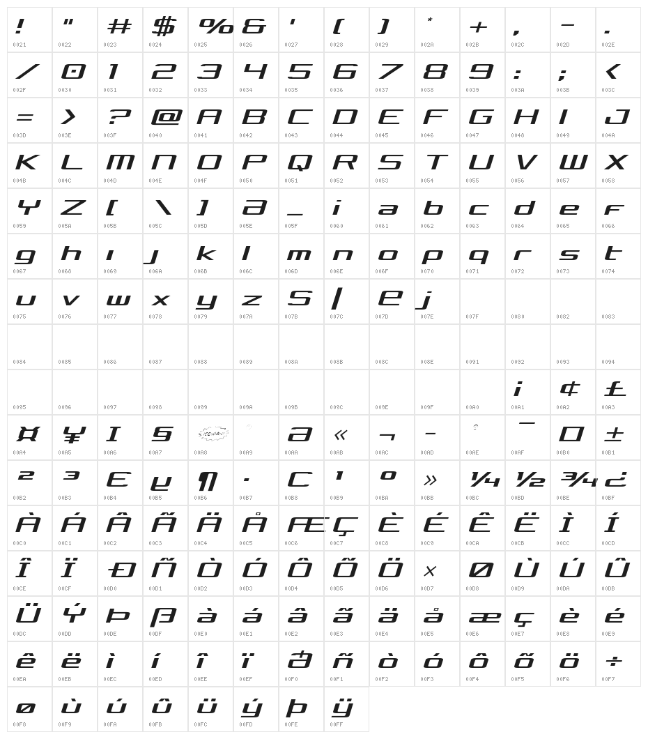 Concielian Light Semi-Italic Character Map