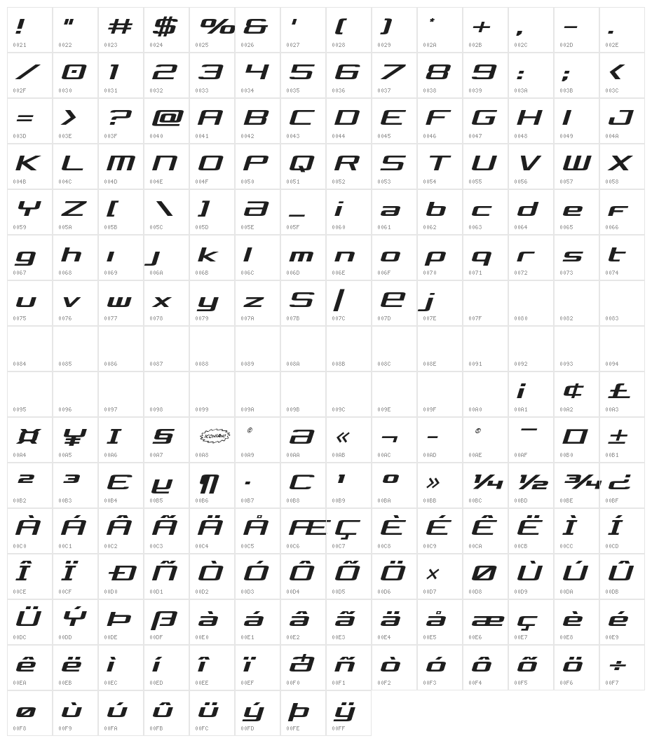 Concielian Semi-Italic Character Map