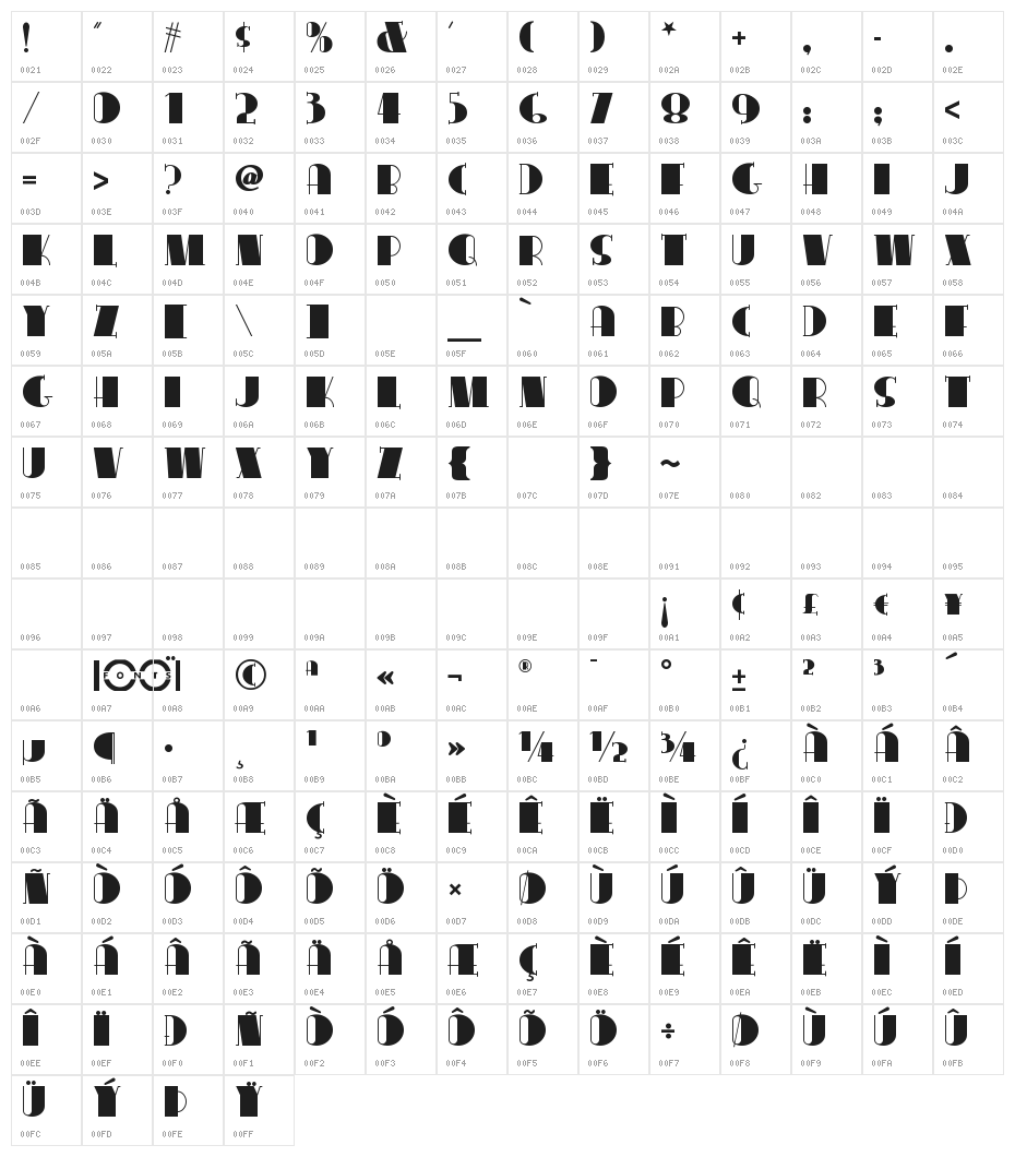 CongaLineNF Character Map