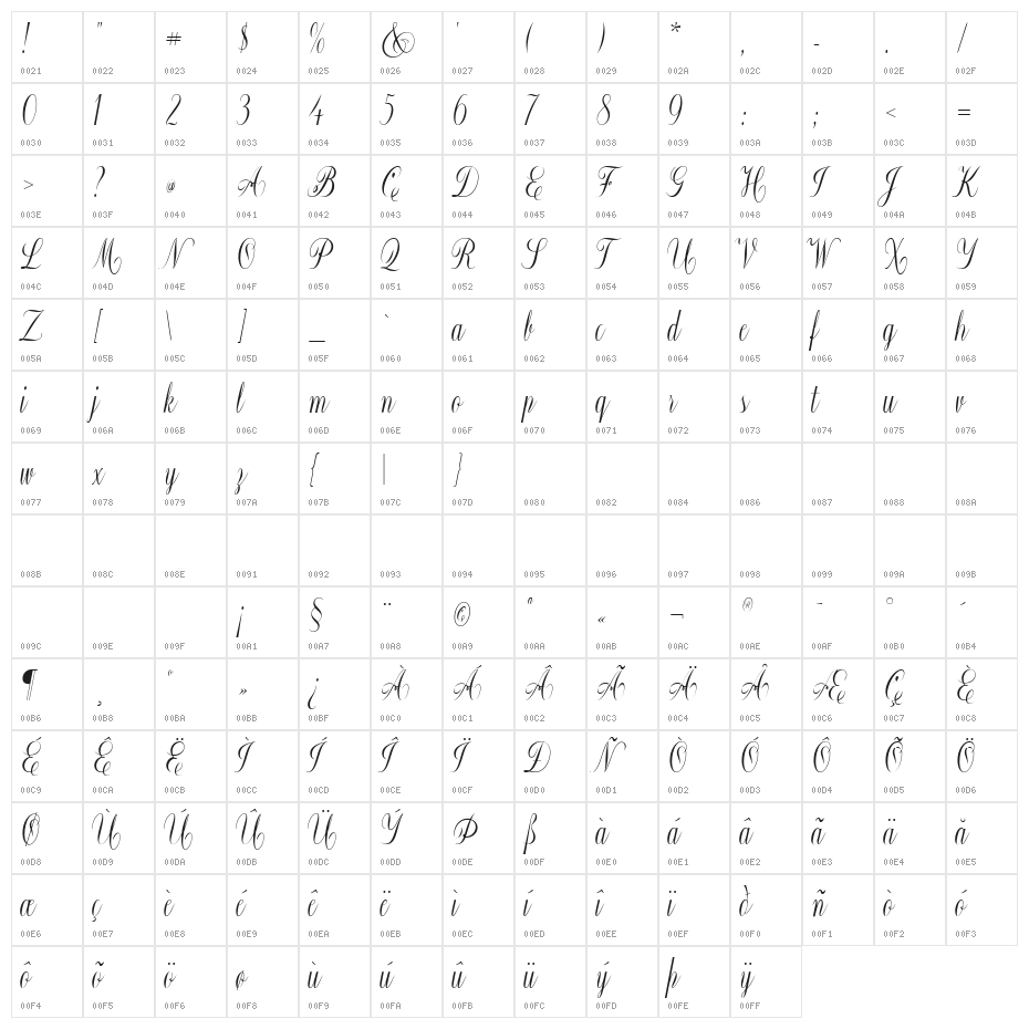 Constancia Script Bold Character Map