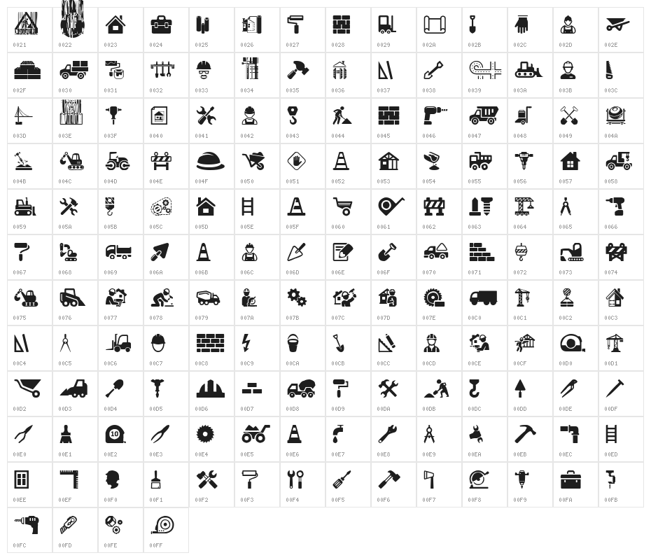 Construction Icons Character Map