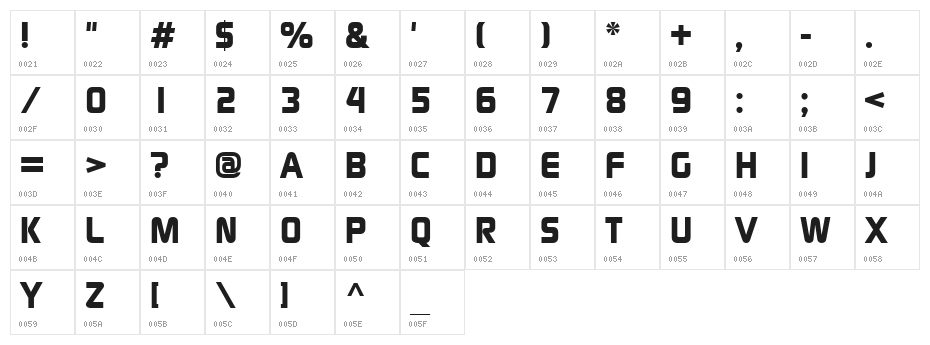 Continuum Bold Character Map