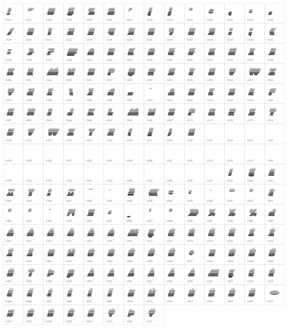 Contour of Duty Gradient Italic Character Map