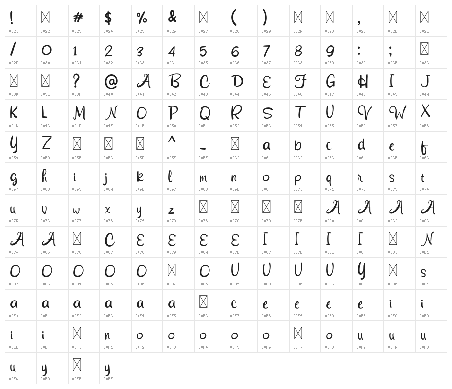 CookingWater-Regular Character Map