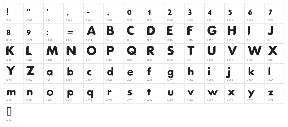 Cool Bold DuranGo Character Map