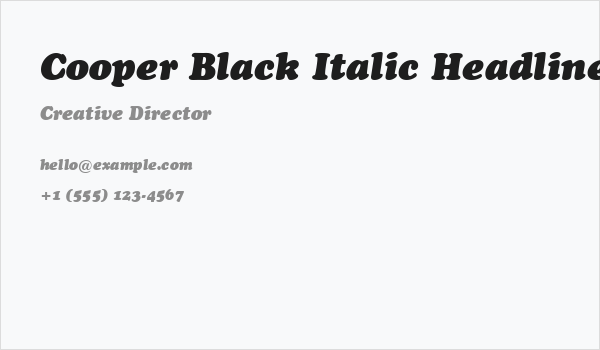 Cooper Black Italic Headline BT Business Card
