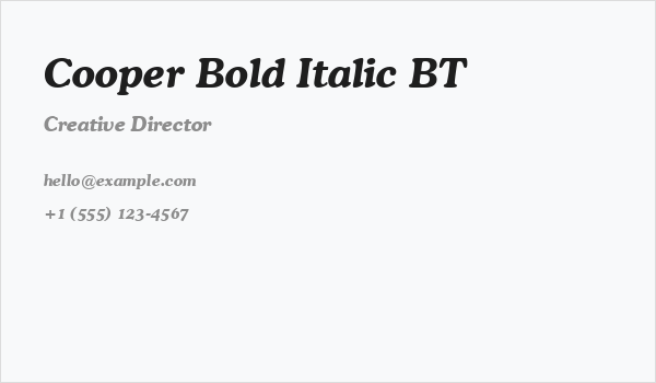 Cooper Bold Italic BT Business Card