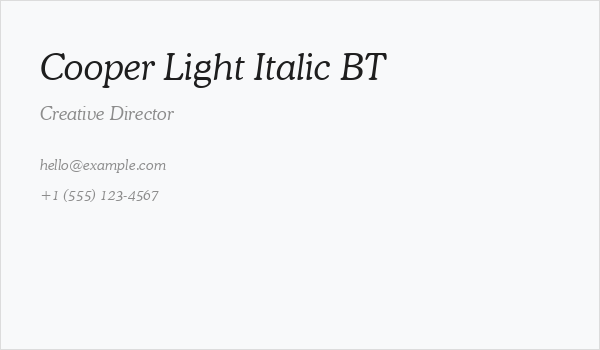 Cooper Light Italic BT Business Card