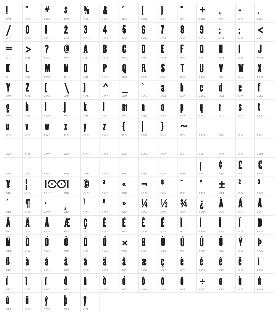 CopperCanyonWBW Character Map