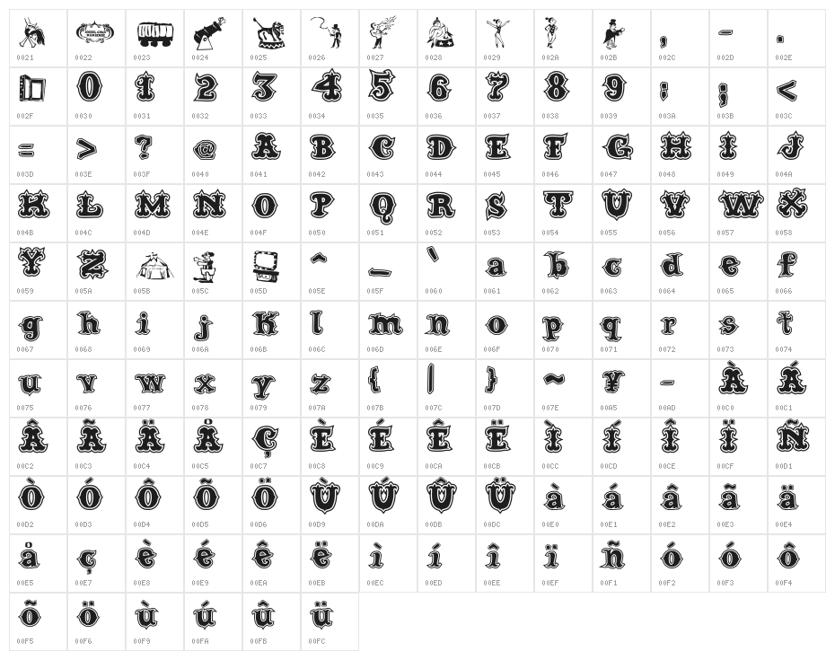 Cordel Circo Mambembe Outline Bold Character Map
