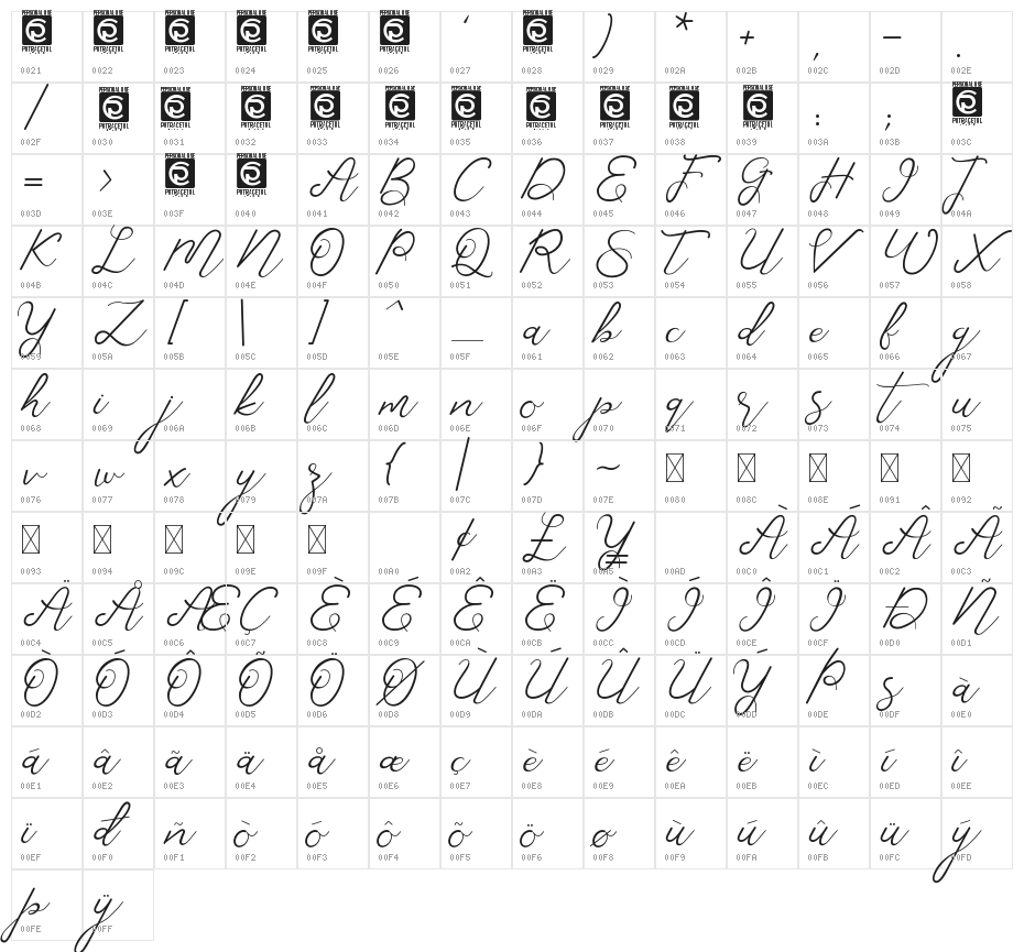 Corlita Script Free Character Map