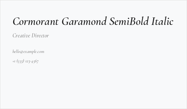 Cormorant Garamond SemiBold Italic Business Card