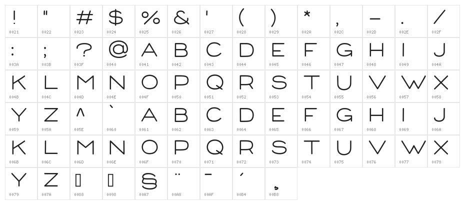 Corn Demo Regular Character Map