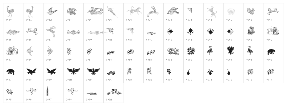 Cornucopia of Dingbats Three Character Map