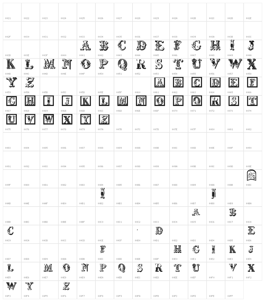 CorrodetInitials Character Map