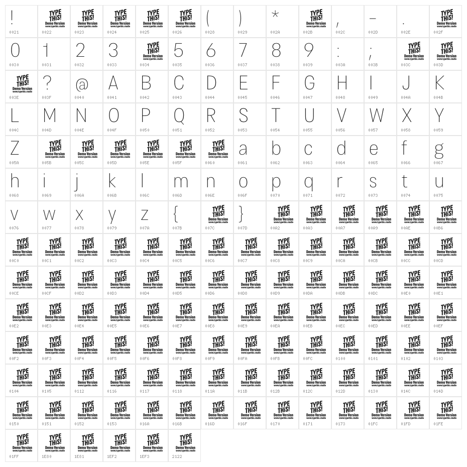 Cosima Trial Thin Character Map