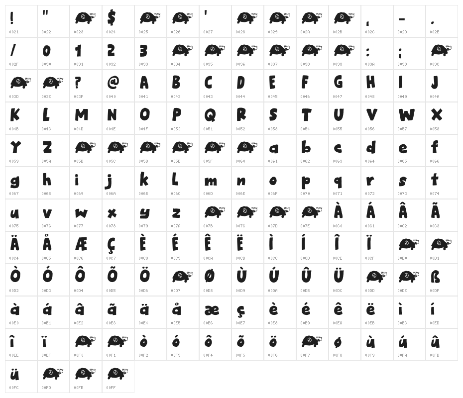 Cosmic Turtle DEMO Regular Character Map
