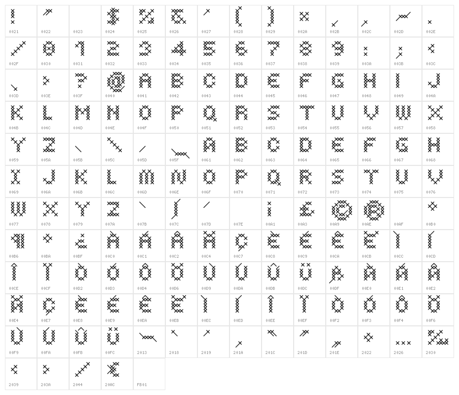 Costura Light Character Map