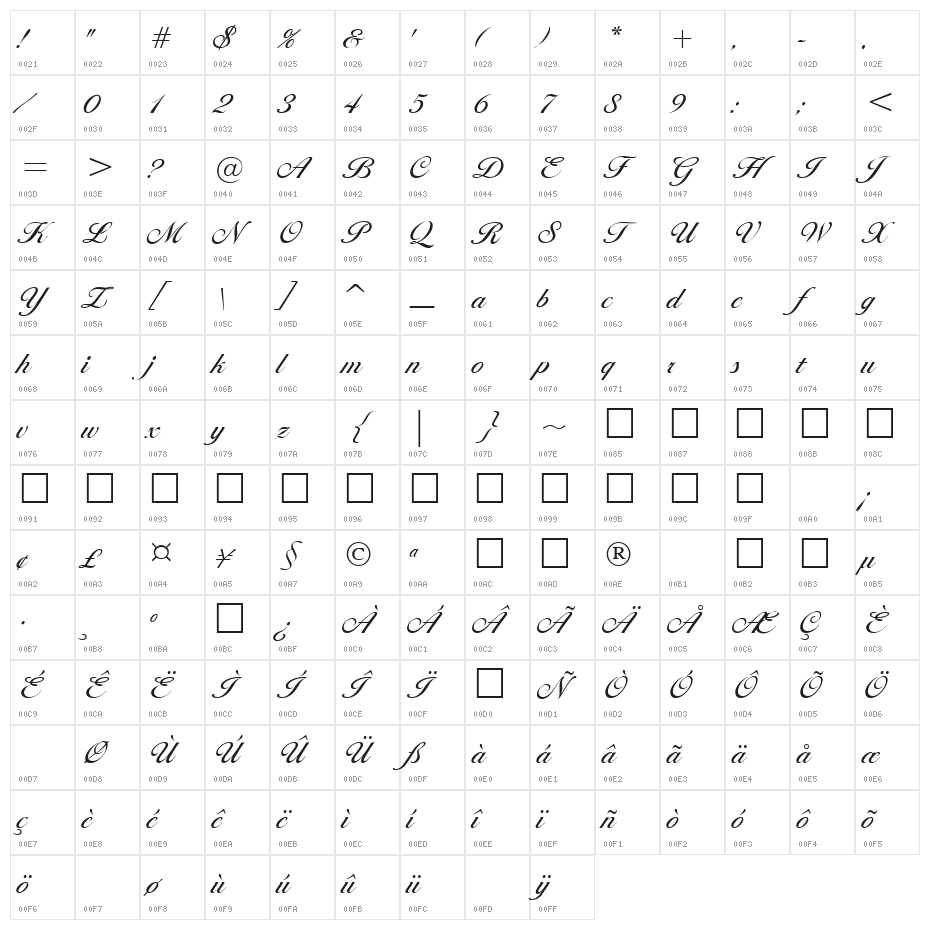 Cotillion Regular Character Map