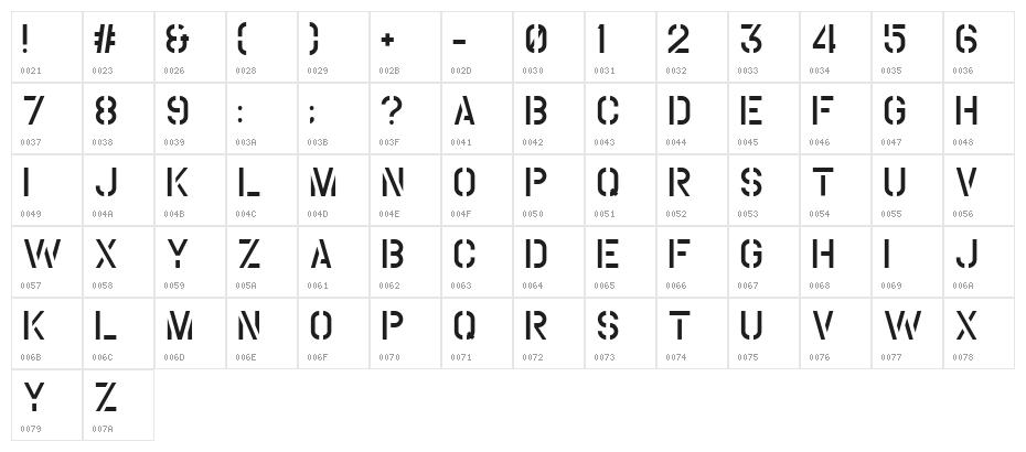 Coutline Regular Character Map