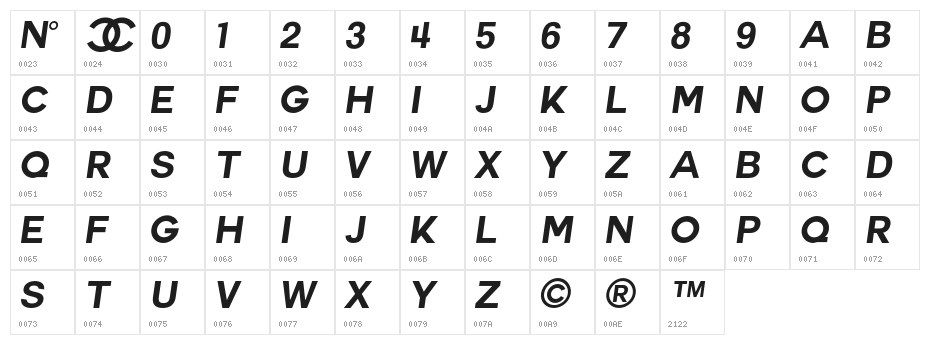 Couture-BoldItalic Character Map
