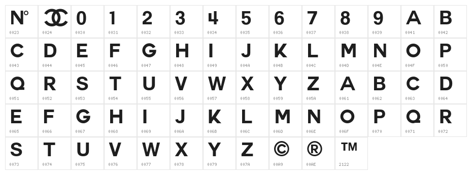 Couture-Bold Character Map