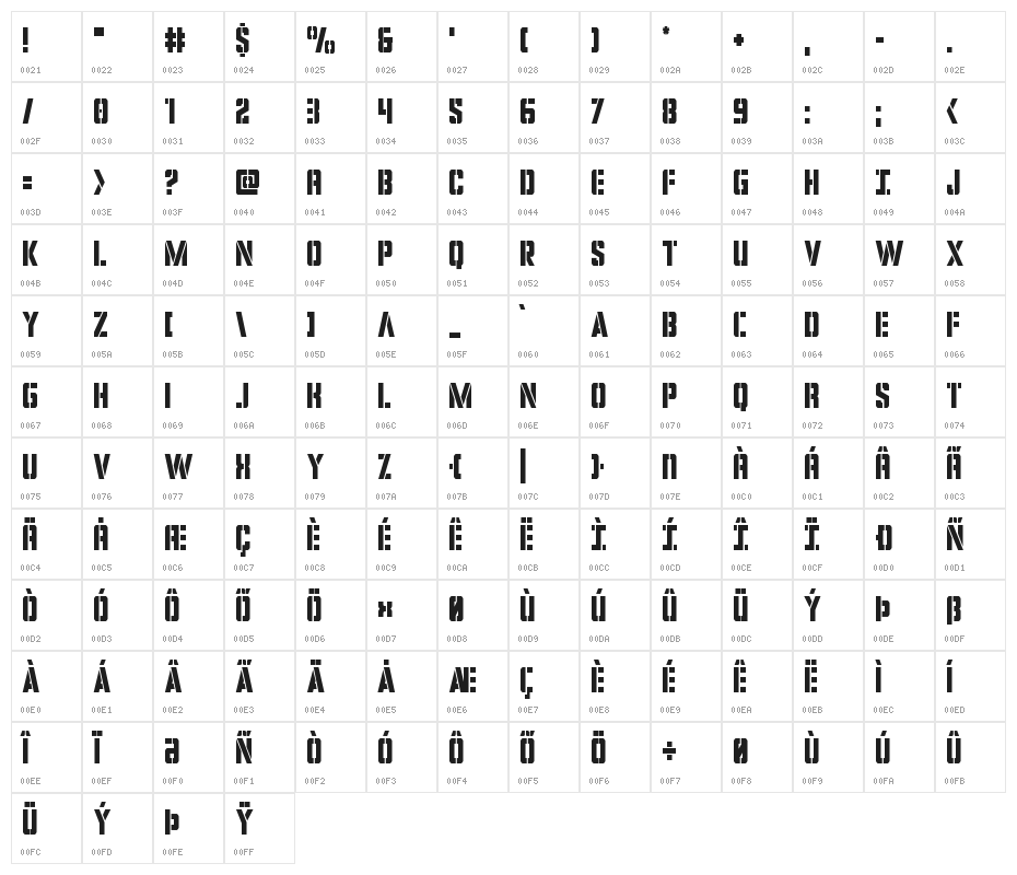 Covert Ops Condensed Character Map