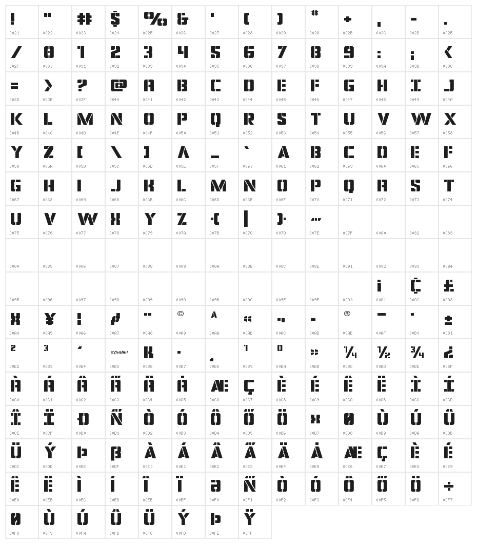 Covert Ops Expanded Character Map