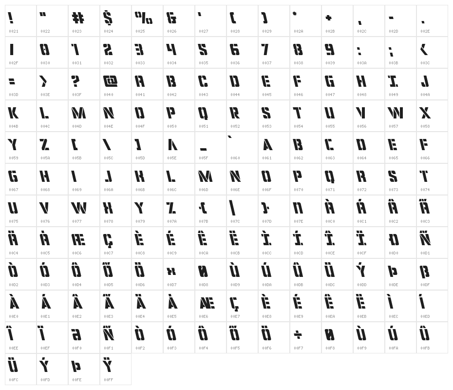 Covert Ops Leftalic Character Map