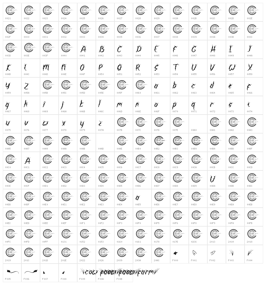 Cow Farm Demo Italic Character Map