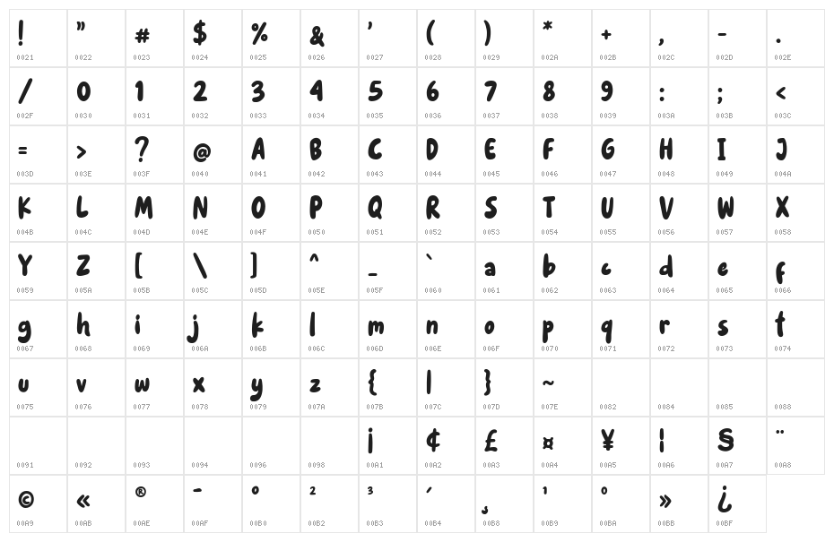 Cowkids Regular Character Map