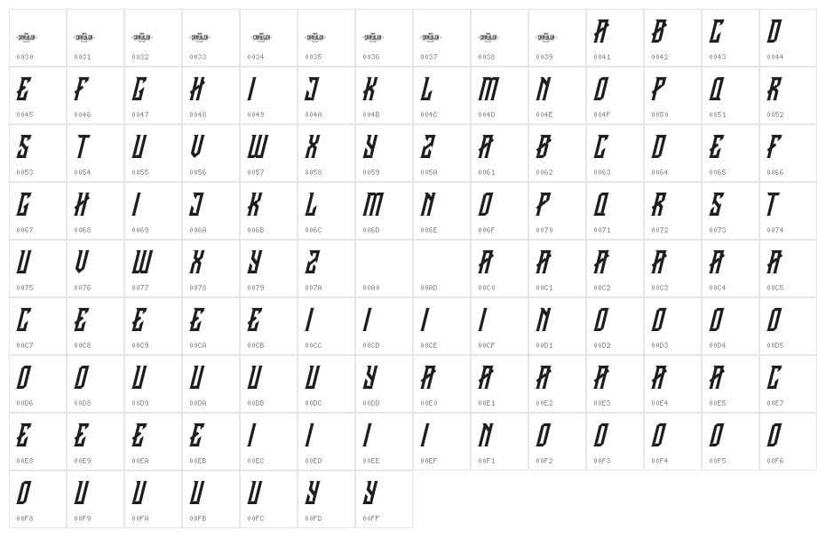CRAWLER Italic Demo Character Map