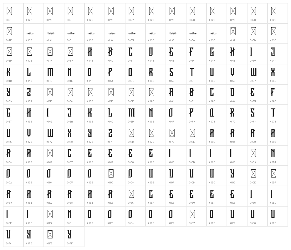 CRAWLER Regular DEMO Character Map