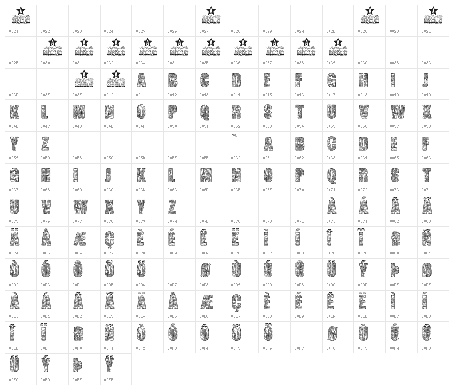 CREATURE PERSONAL USE Bold Character Map