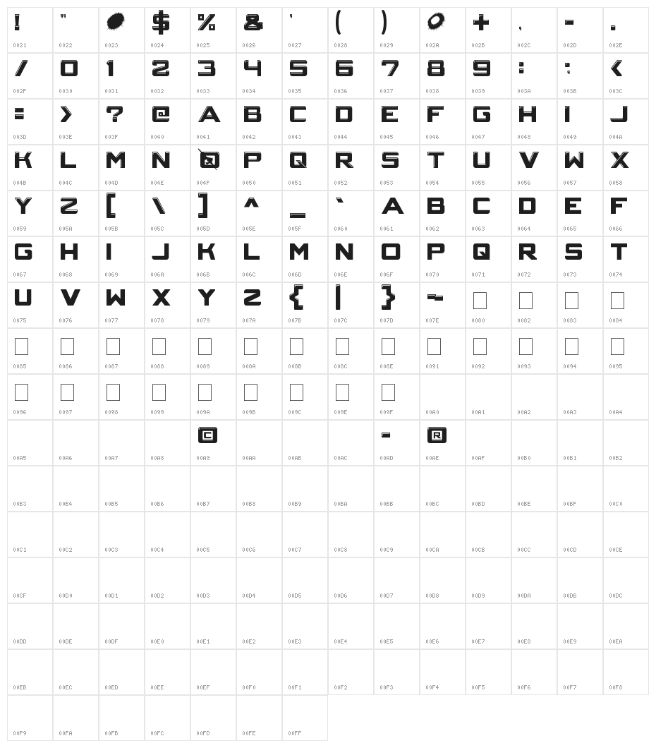 CRYSTALCORE Character Map