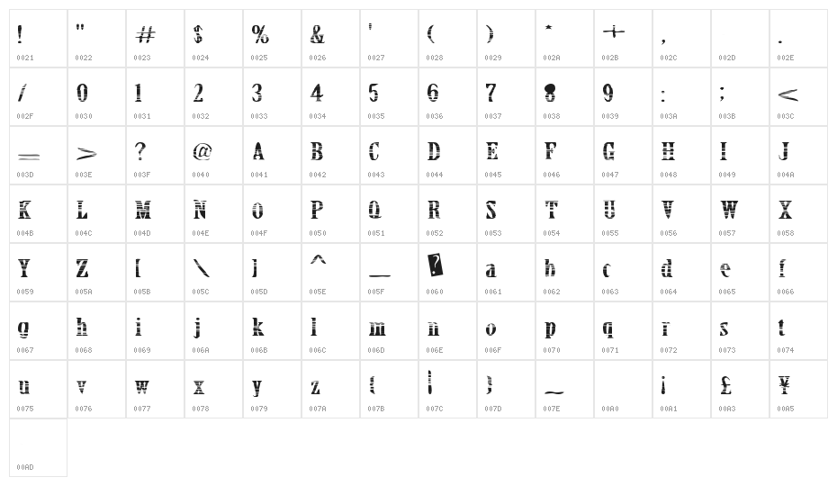 CrackBars Character Map